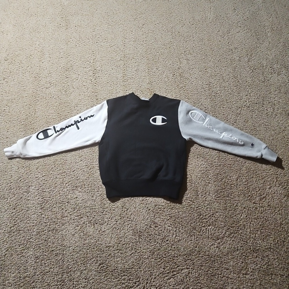 Champion Reverse Weave Sweatshirt Mens Medium Spellout Script Logo‎ Colorblock